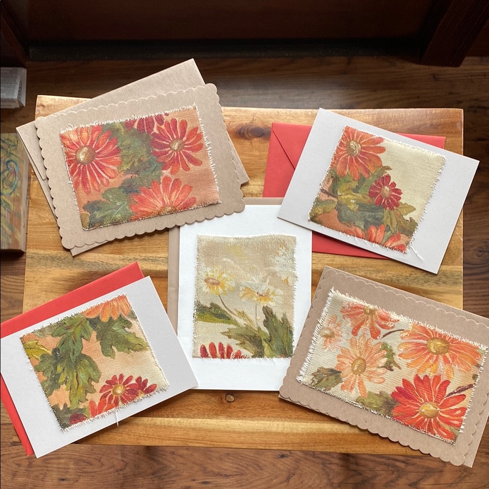 Handmade Floral Greeting Cards Set. Paper Source papers and thrifted artwork!